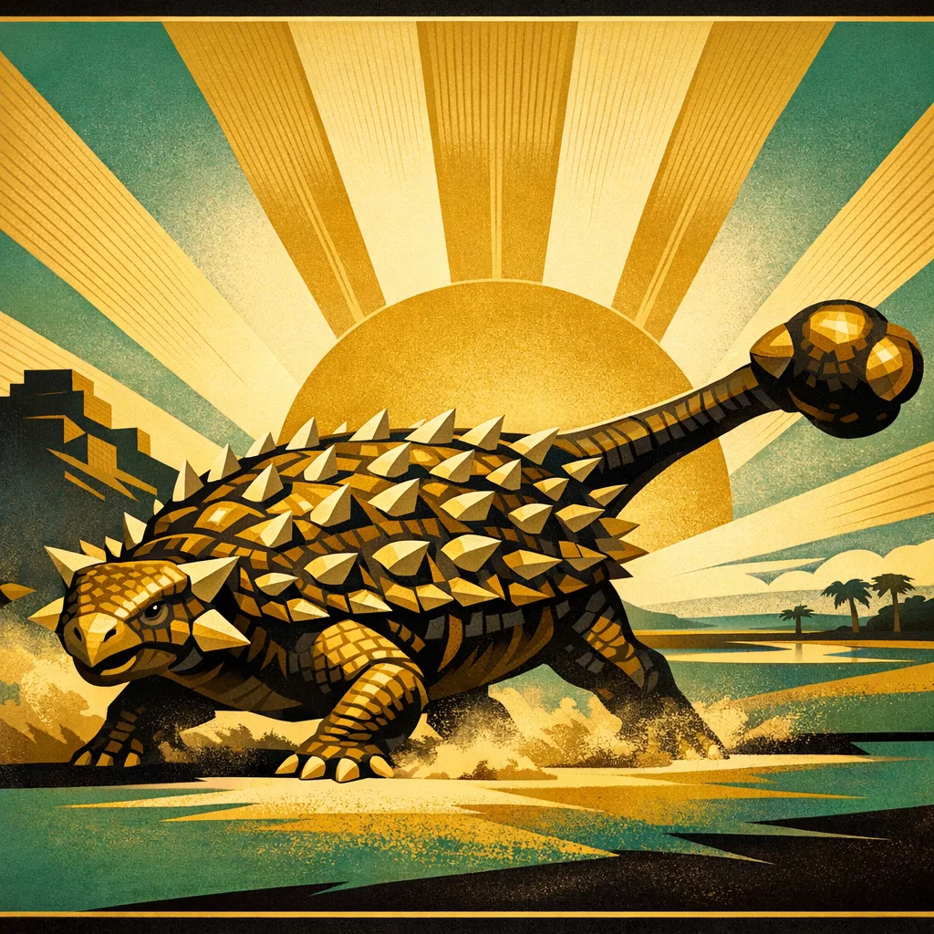 Ankylosaurus — Art Deco: Streamlined travel-poster geometry, metallic