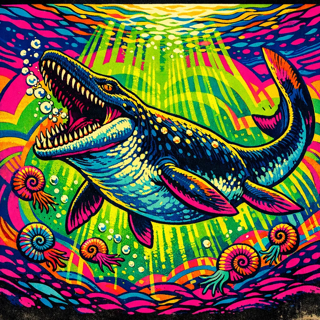 Mosasaurus — Neon Pop: Playful psychedelic poster pop