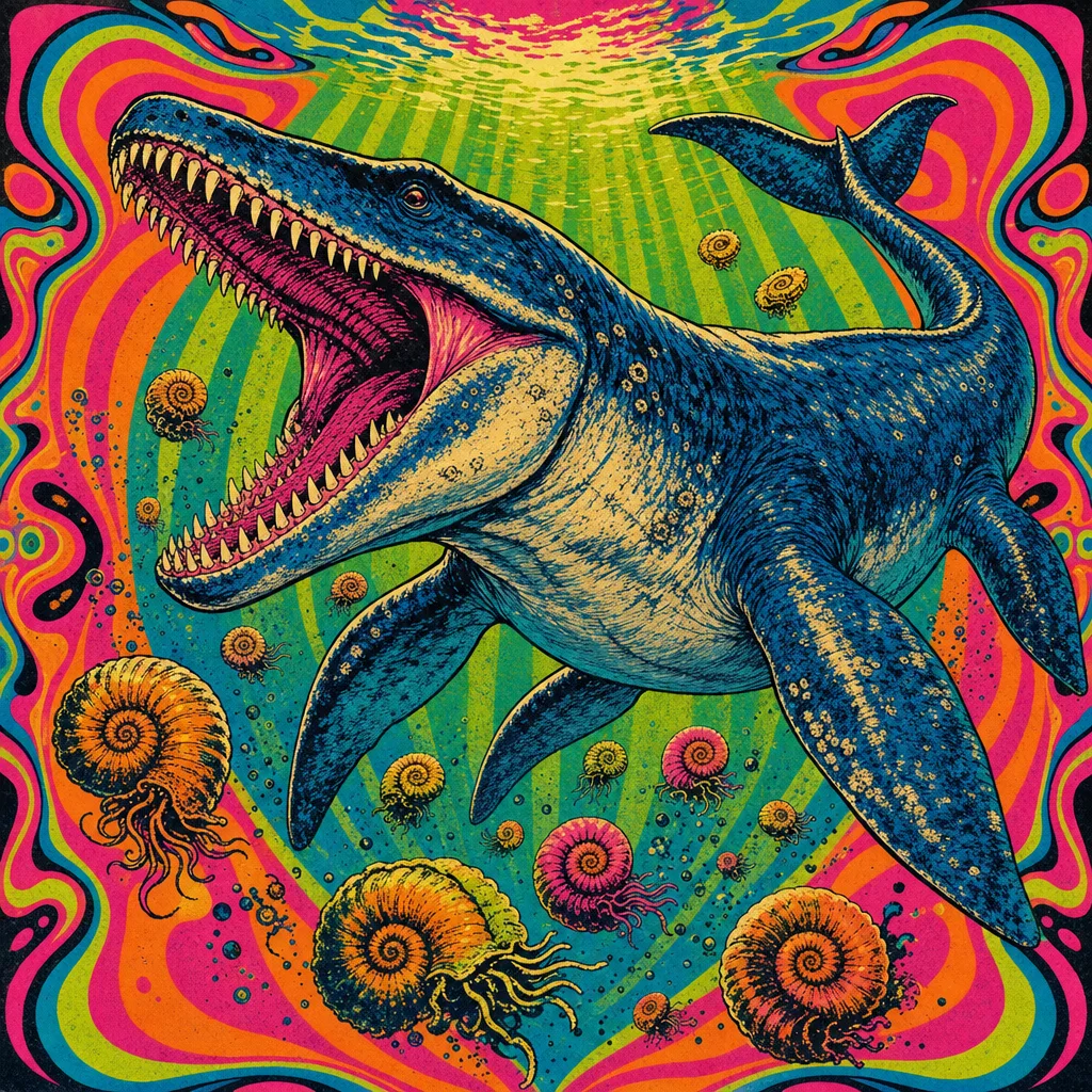 Mosasaurus — Neon Pop: Playful psychedelic poster pop · alternate