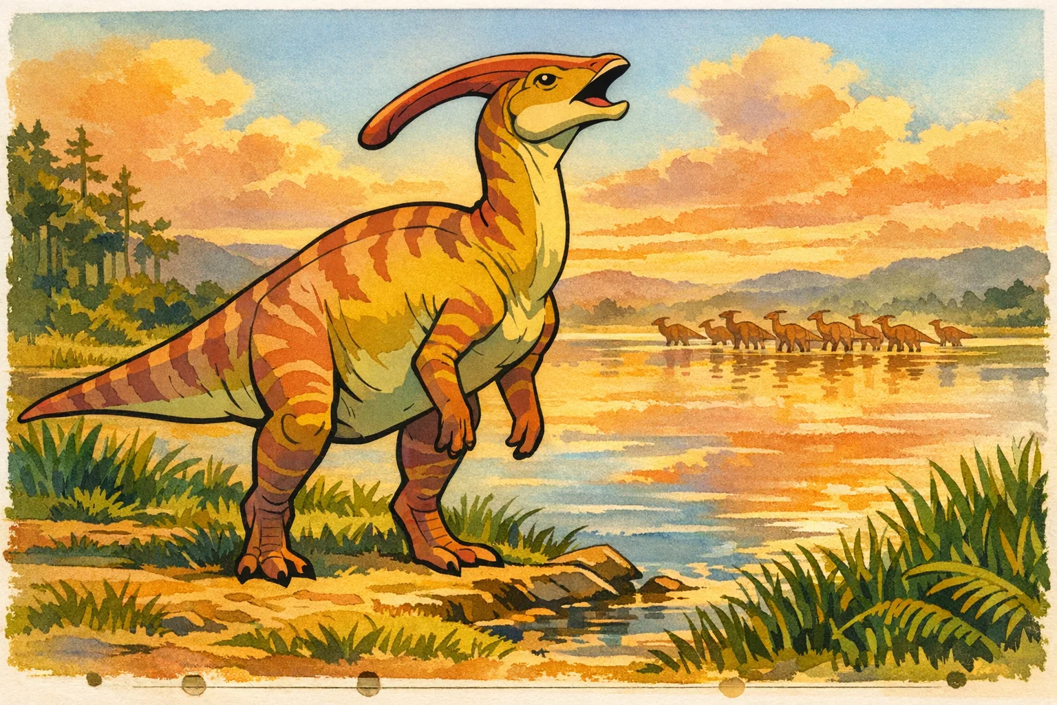 Parasaurolophus — Golden Age Cel: 1940s hand-painted animation cel
