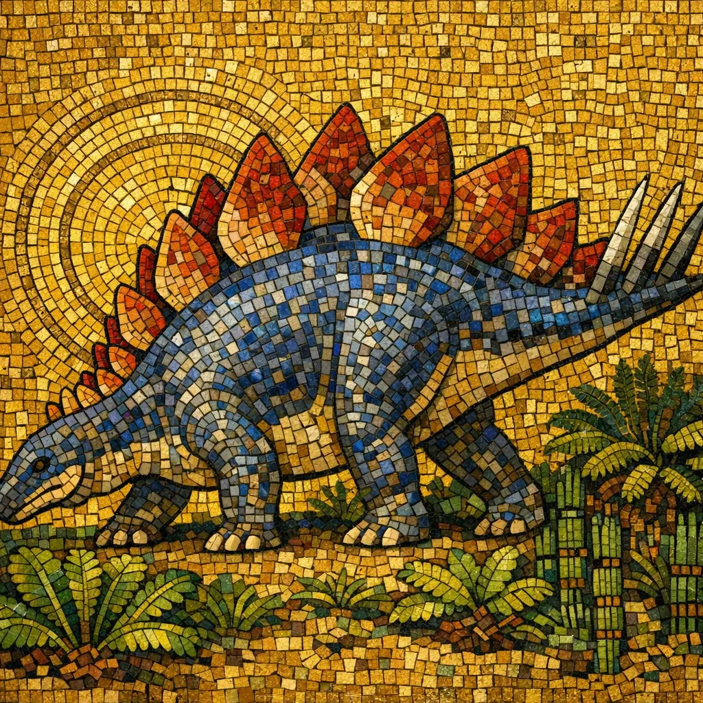 Stegosaurus — Byzantine Gold: Gold tesserae mosaic icon
