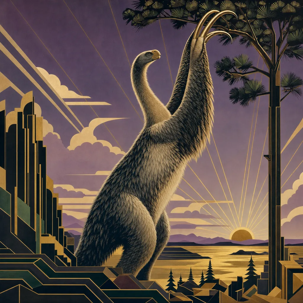 Therizinosaurus — Art Deco: Streamlined travel-poster geometry, metallic · alternate