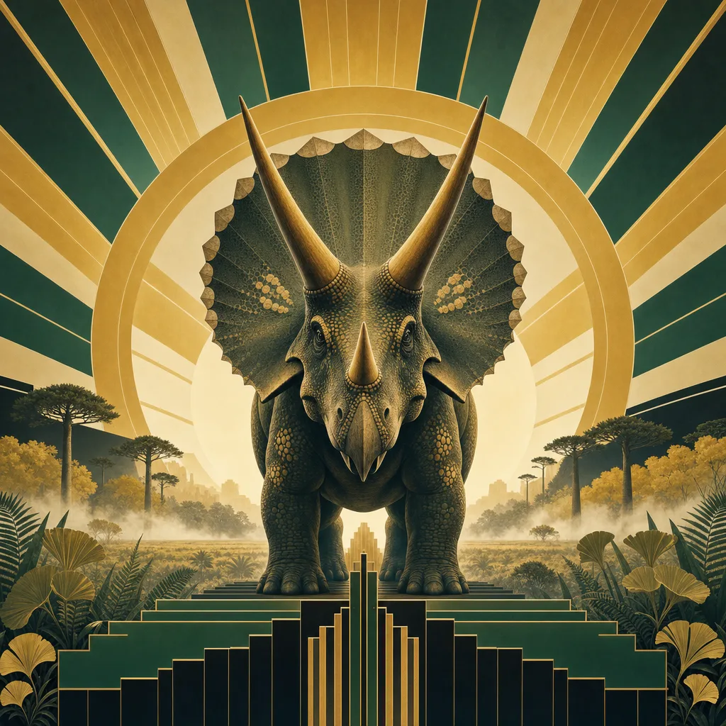 Triceratops — Art Deco: Streamlined travel-poster geometry, metallic · alternate