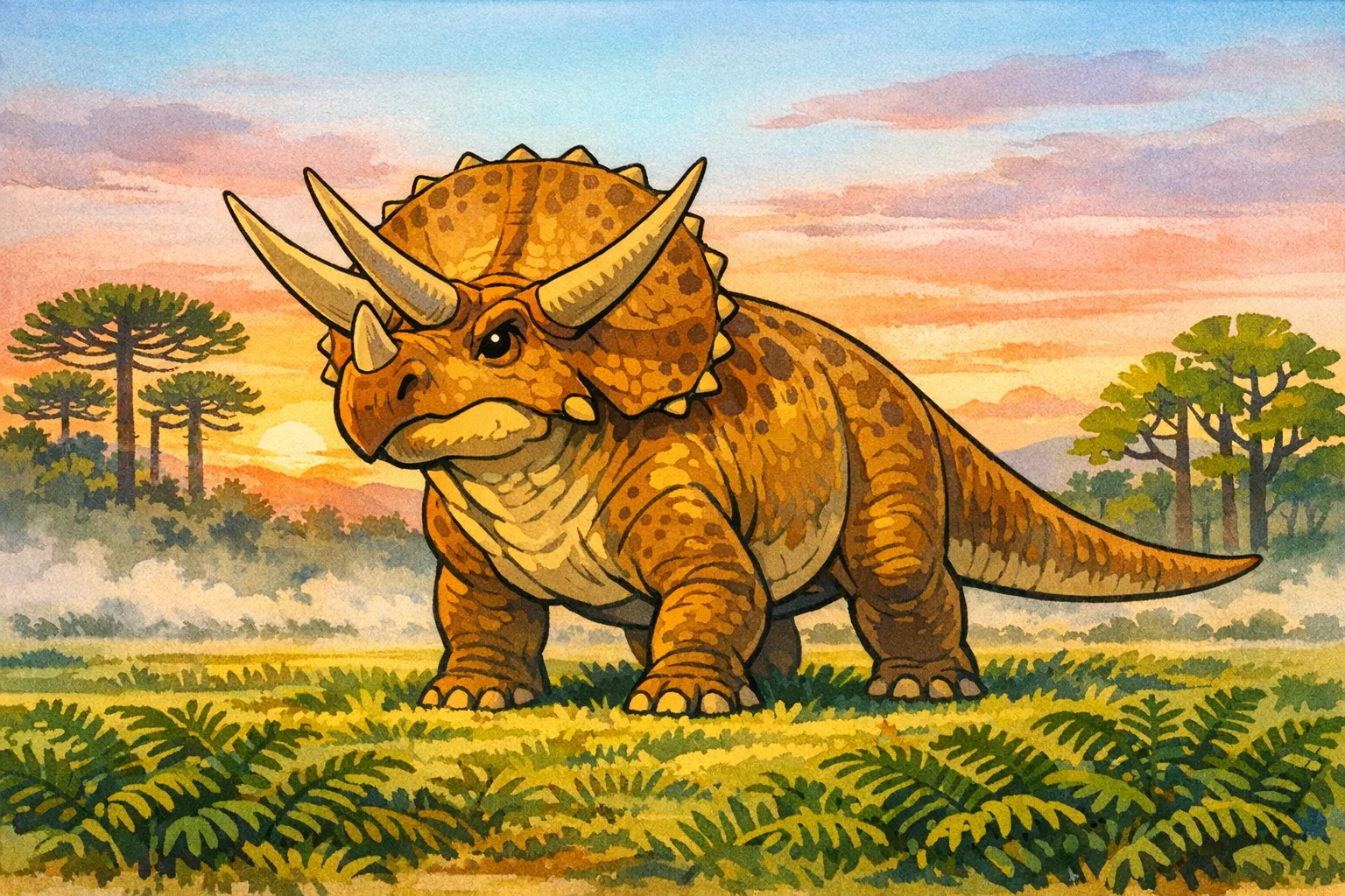 Triceratops — Golden Age Cel: 1940s hand-painted animation cel