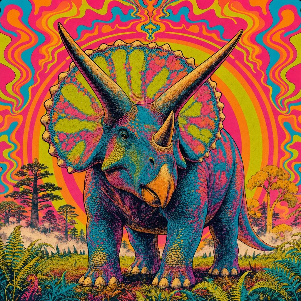 Triceratops — Neon Pop: Playful psychedelic poster pop · alternate