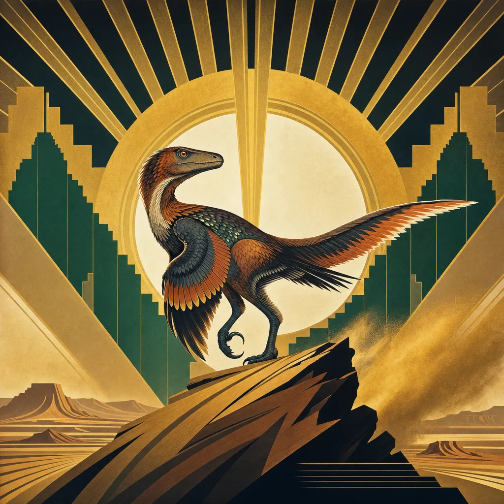 Velociraptor — Art Deco: Streamlined travel-poster geometry, metallic · alternate